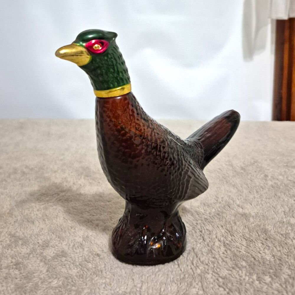 Avon Pheasant Bird Shaped Glass Decorative Bottle w/ Stopper Brown/Green